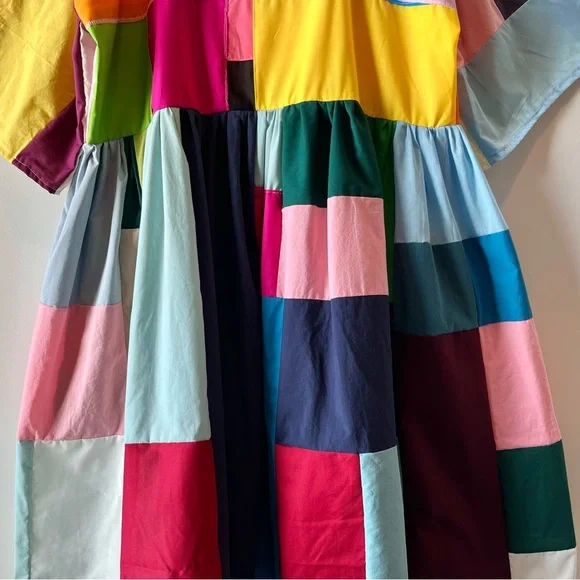 Handmade Quilted Patchwork Colorblock Dress SKU 02263 - Picture 5 of 16